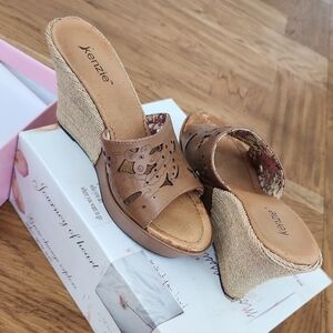 Kenzie Brown Floral Wedge Sandals